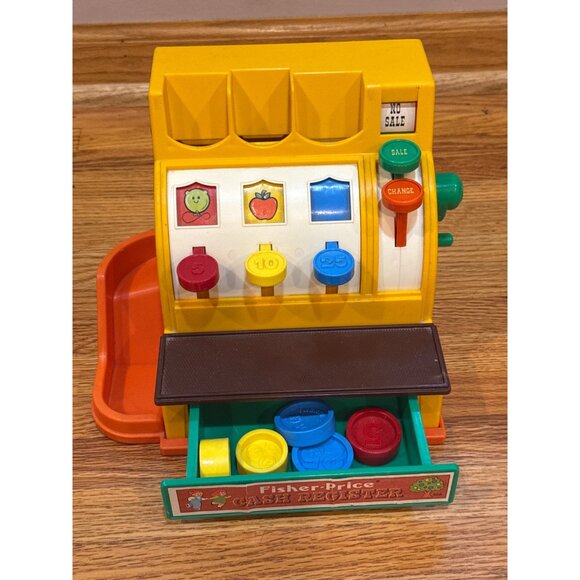 Vintage Fisher-Price Register Toy With Coins 1974 Yellow Red Blue - Picture 2 of 7